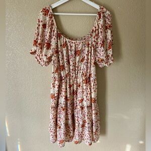 Floral Midi Dress XXL Puff Sleeve Cottagecore Tiered Boho Romantic Dress